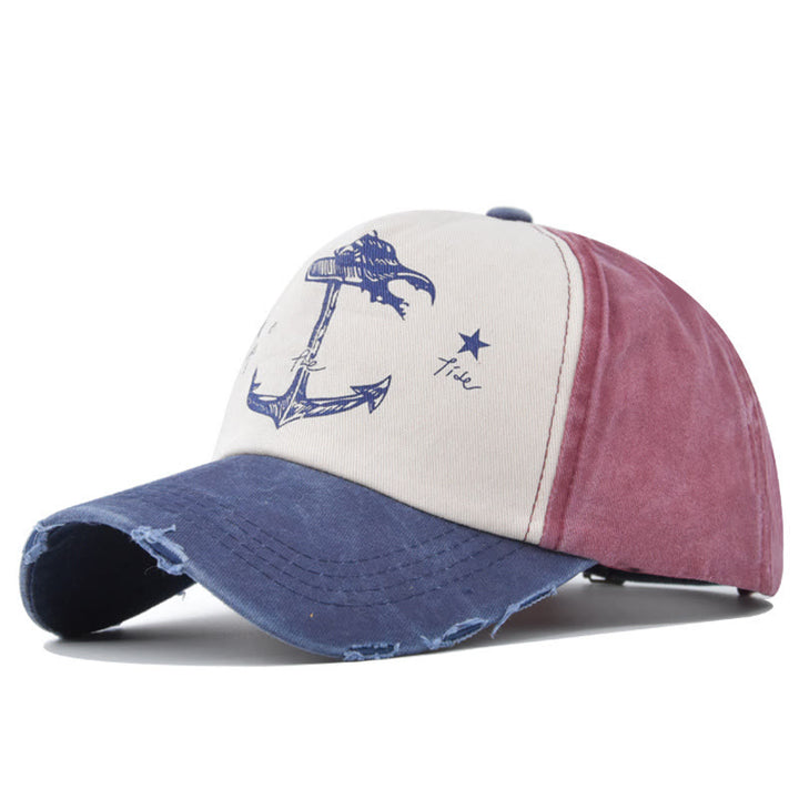 Casquette de baseball multicolore à imprimé ancre bicolore vieilli et à visière effilochée - Style n° 5 - Réglable (21 1/4''-23 5/8'') - image 7