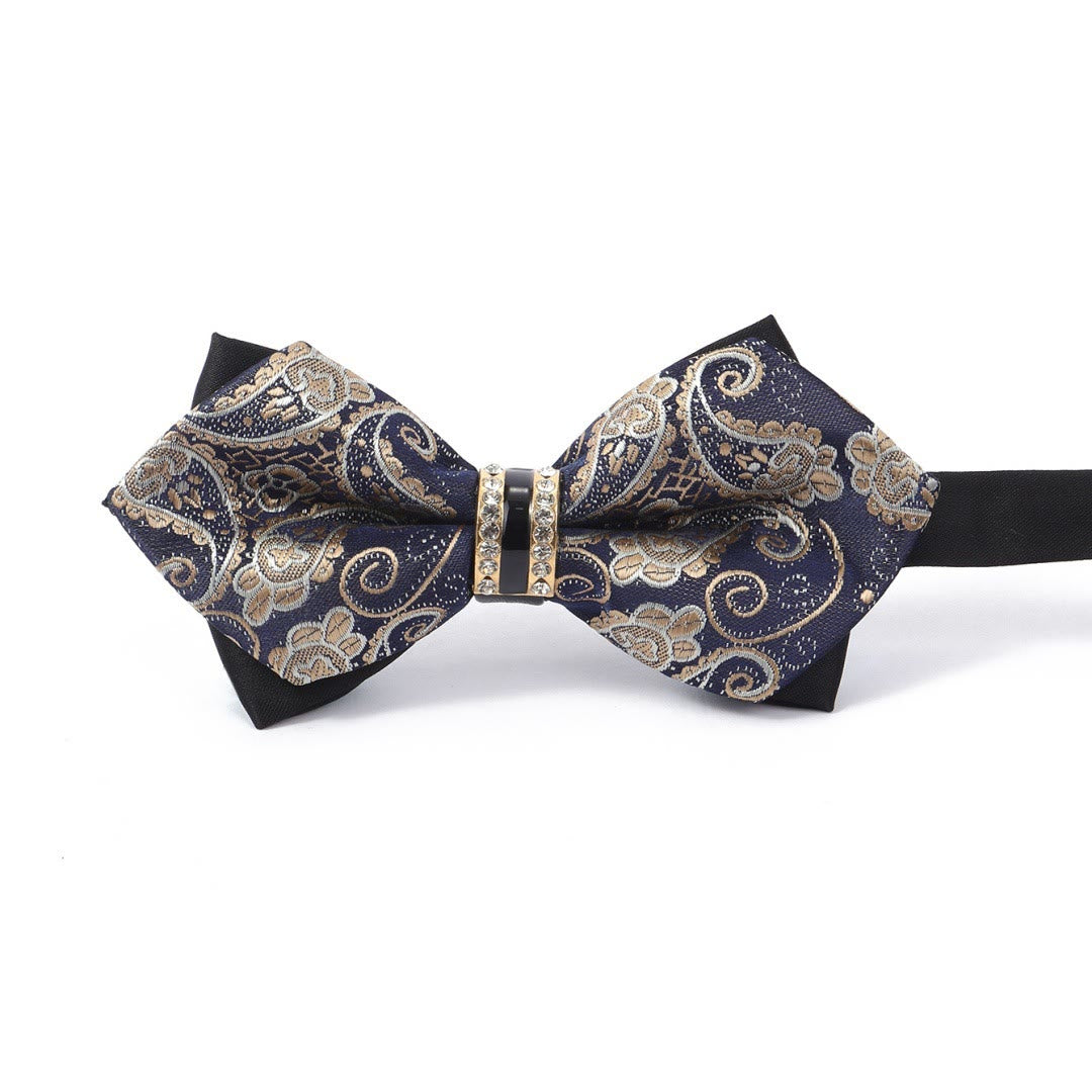 Nœud papillon pour homme en tissu cachemire bleu marine et or - Doré - image 0