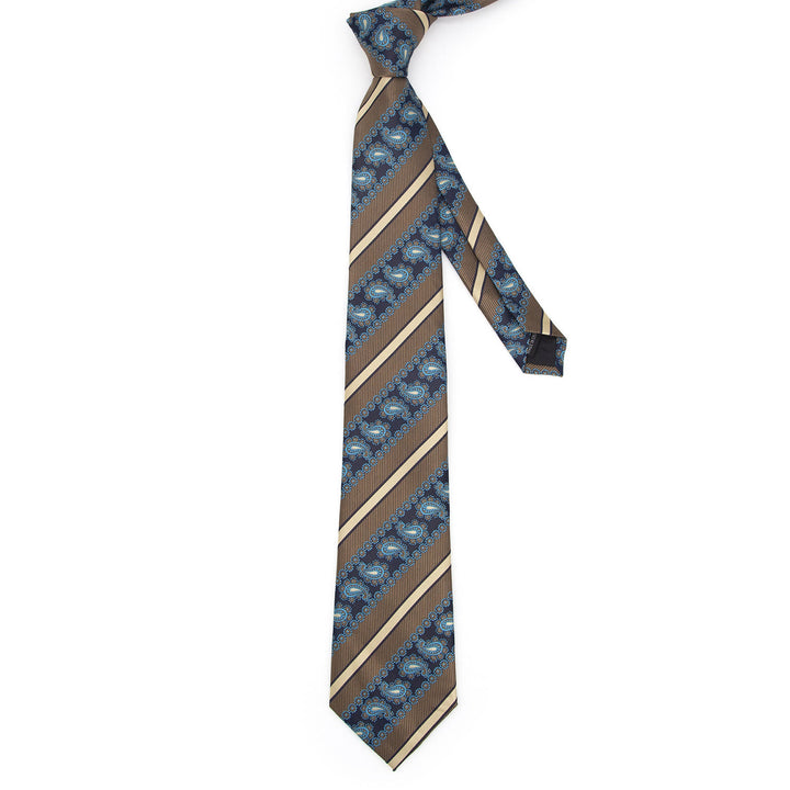 Ensemble de 3 cravates pour homme : rayures marron et motif cachemire marine - image 2