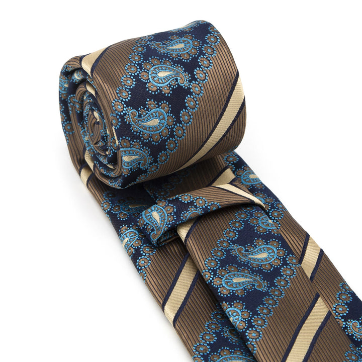 Ensemble de 3 cravates pour homme : rayures marron et motif cachemire marine - image 4