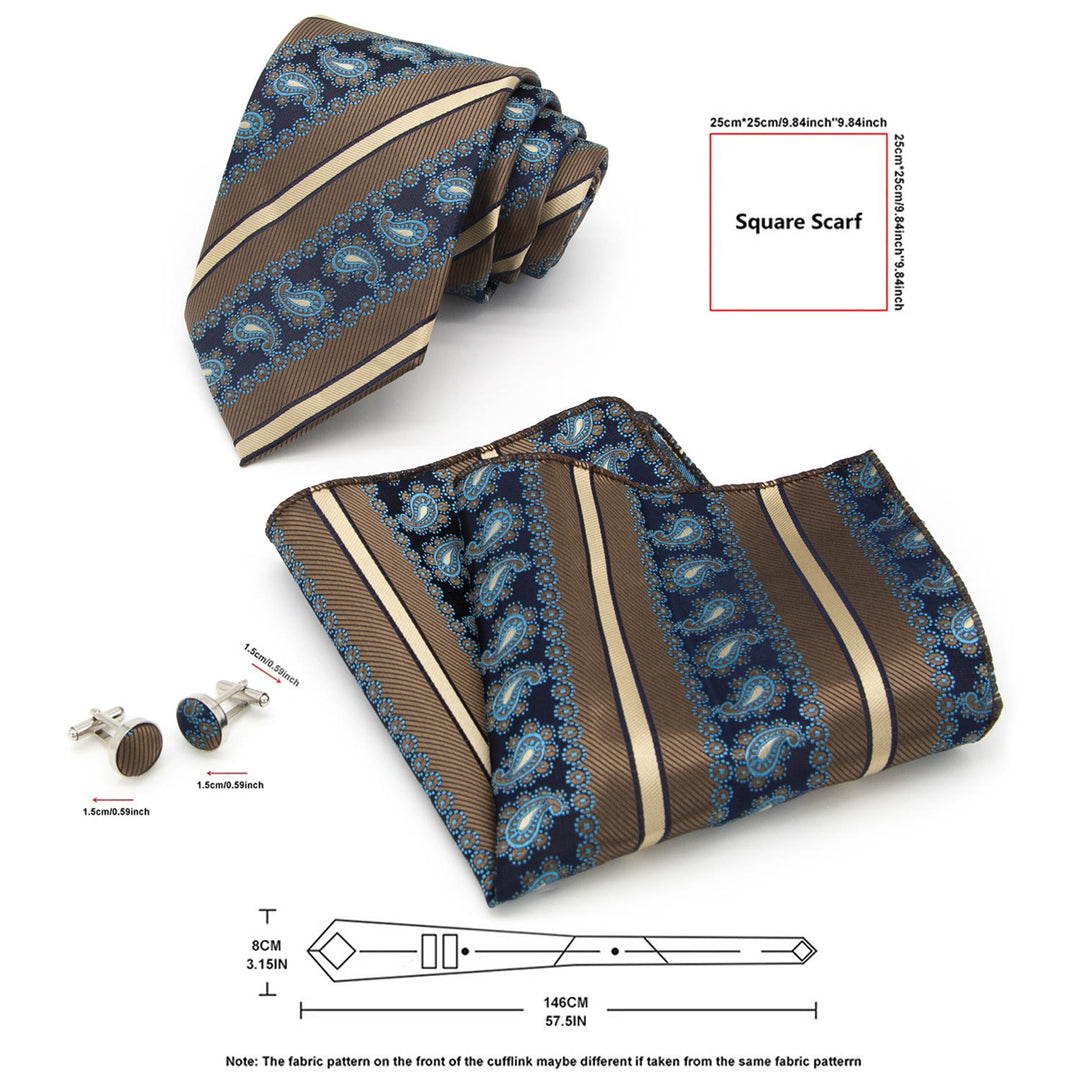 Ensemble de 3 cravates pour homme : rayures marron et motif cachemire marine - image 6