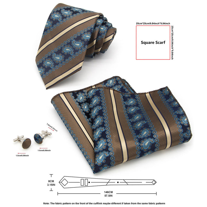 Ensemble de 3 cravates pour homme : rayures marron et motif cachemire marine - image 6