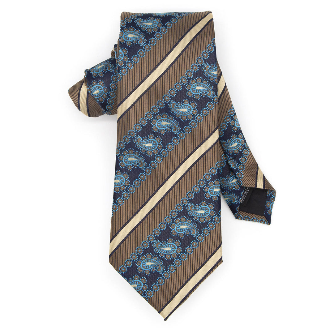 Ensemble de 3 cravates pour homme : rayures marron et motif cachemire marine - image 3