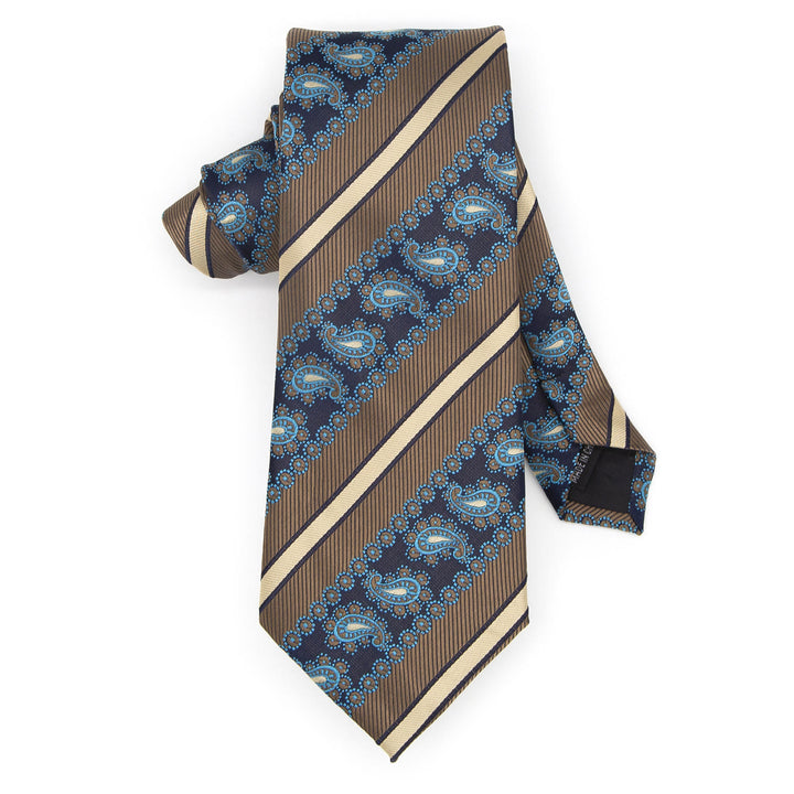 Ensemble de 3 cravates pour homme : rayures marron et motif cachemire marine - image 3