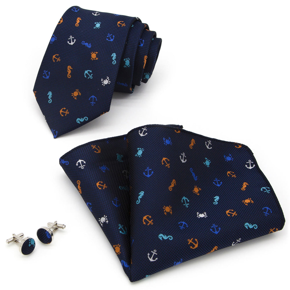 Ensemble de 3 cravates bleu marine pour homme, motif nautique - image 1
