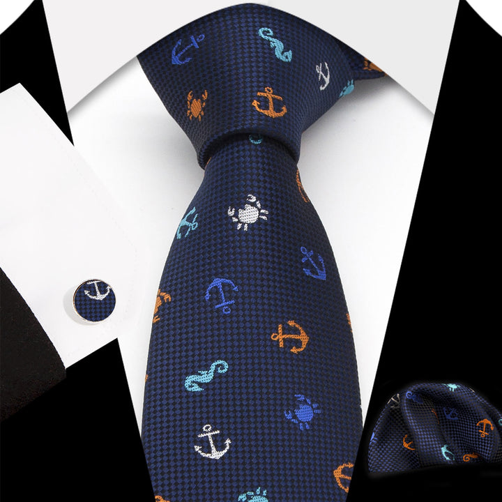 Ensemble de 3 cravates bleu marine pour homme, motif nautique - Bleu marine - image 0