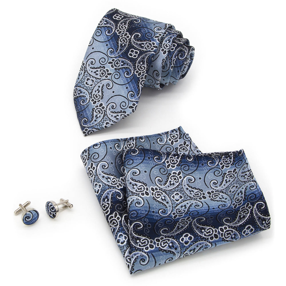 Ensemble de 3 cravates pour homme, motif cachemire dégradé bleu - image 1