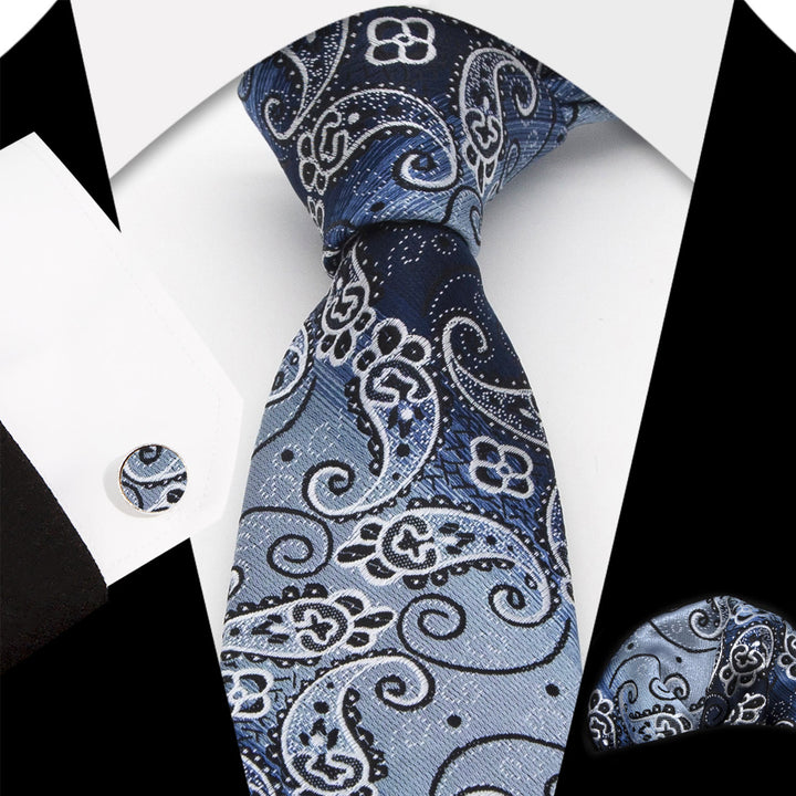 Ensemble de 3 cravates pour homme, motif cachemire dégradé bleu - Bleu - image 0