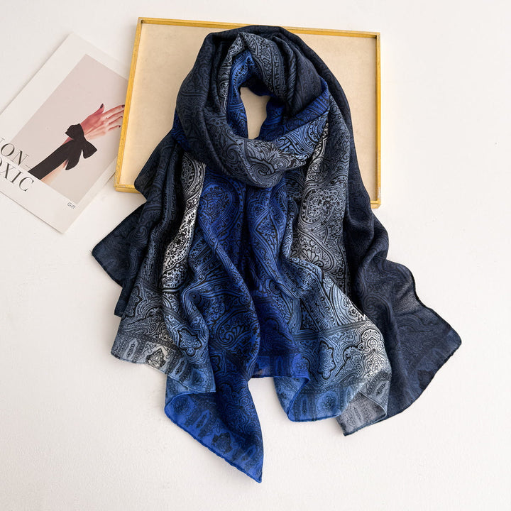 Écharpe légère et transparente à imprimé cachemire vintage pour femme - Bleu - image 2