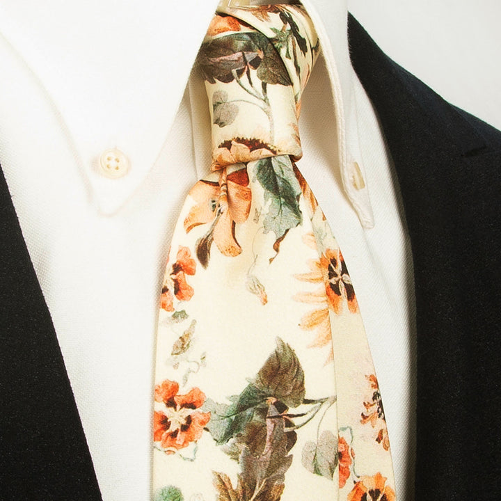 Cravate large pour homme, style rétro intemporel, à imprimé floral - Ivoire - image 0