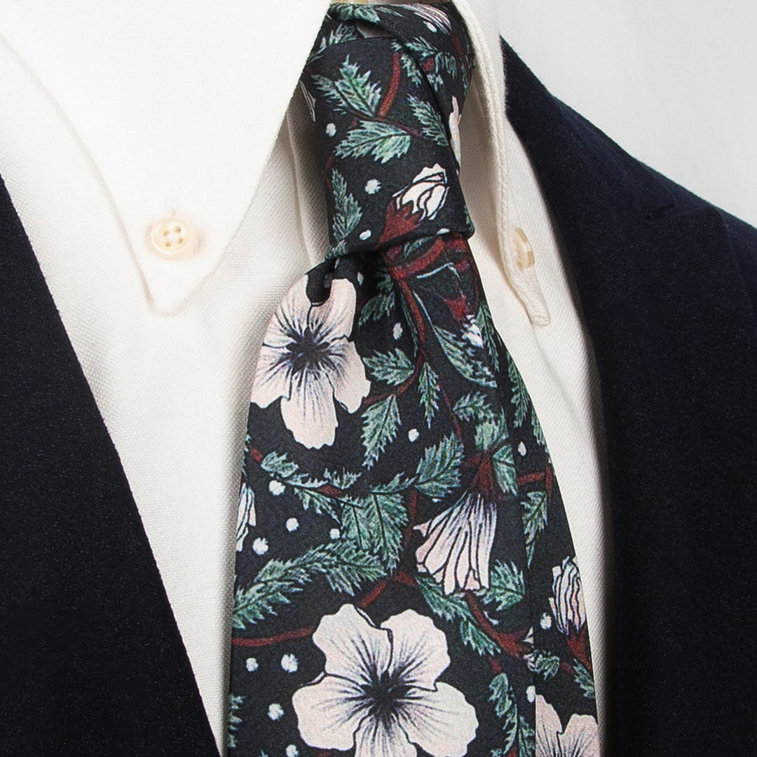 Cravate large pour homme, style rétro intemporel, à imprimé floral - Noir - image 9