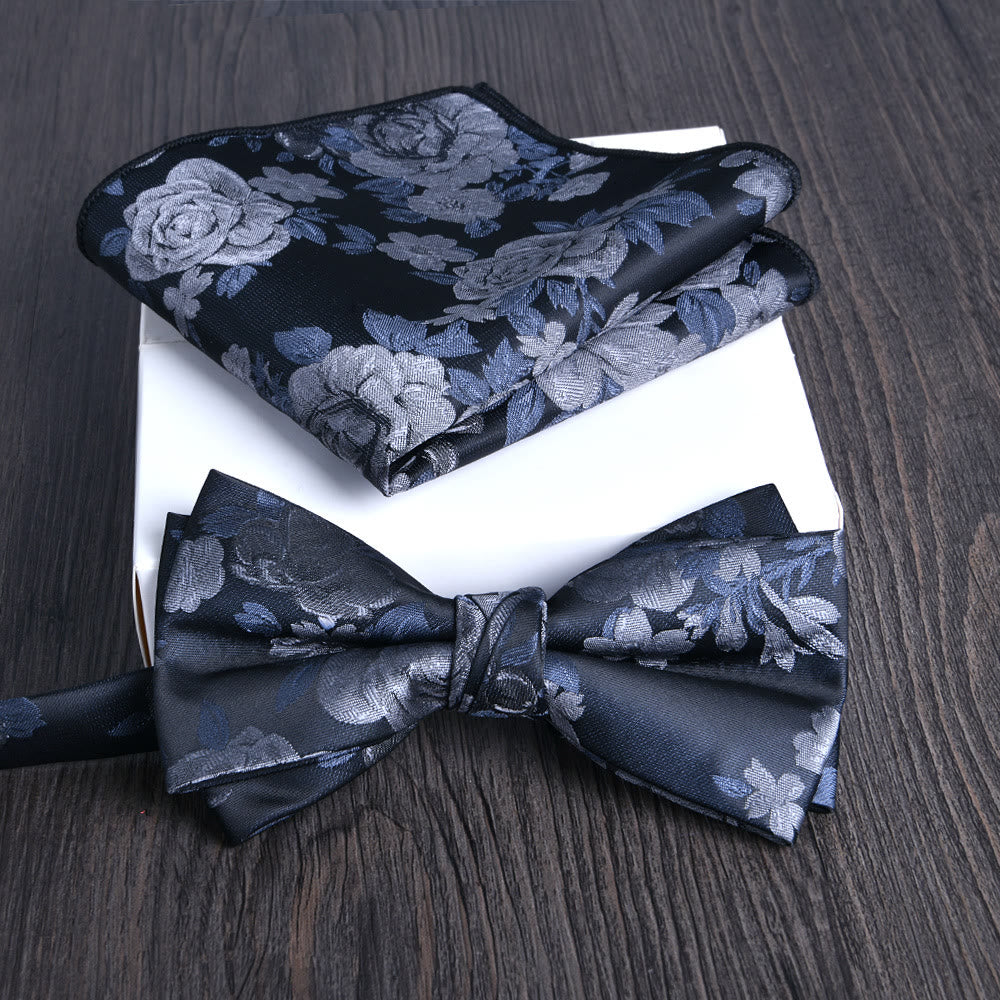 Ensemble de 2 pièces pour homme : nœud papillon et pochette en tissu brillant à motif floral - Style n° 2 - image 1