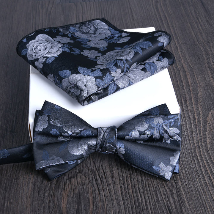Ensemble de 2 pièces pour homme : nœud papillon et pochette en tissu brillant à motif floral - Style n° 2 - image 1