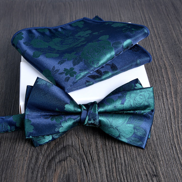 Ensemble de 2 pièces pour homme : nœud papillon et pochette en tissu brillant à motif floral - Style n° 3 - image 2
