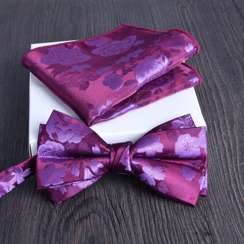Ensemble de 2 pièces pour homme : nœud papillon et pochette en tissu brillant à motif floral - Style n° 5 - image 4