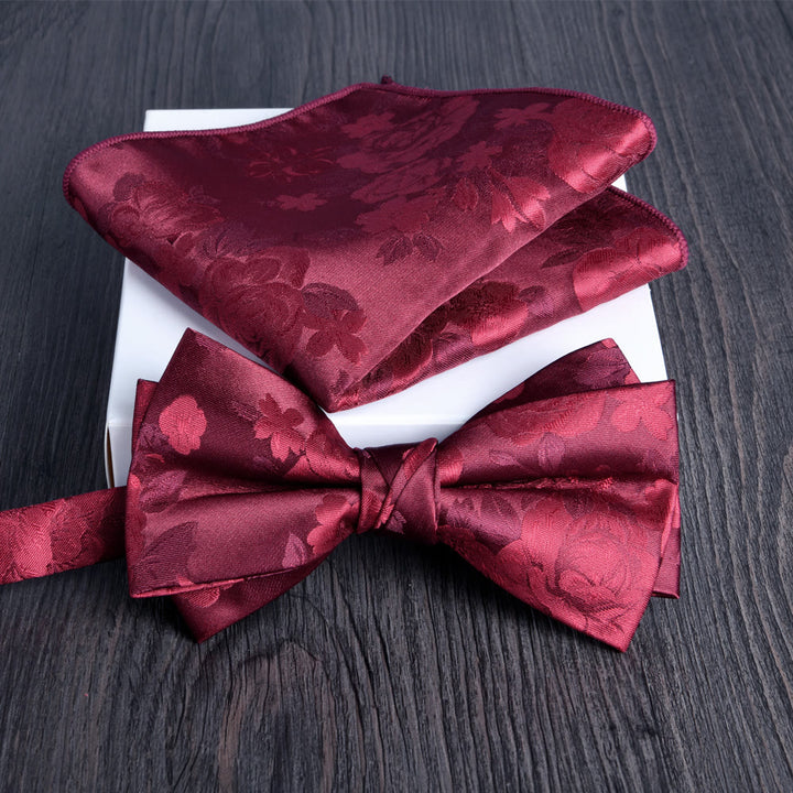 Ensemble de 2 pièces pour homme : nœud papillon et pochette en tissu brillant à motif floral - Style n° 1 - image 0