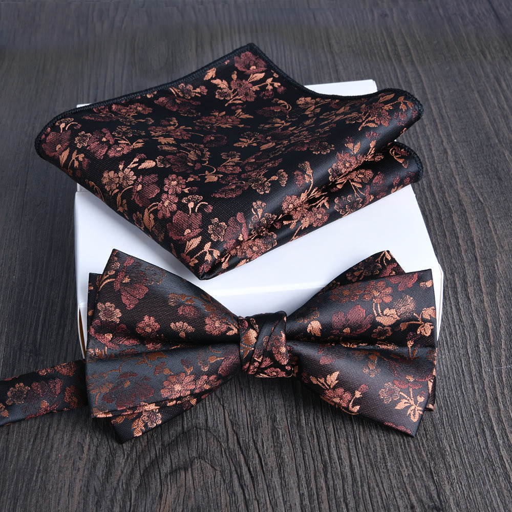 Ensemble de 2 pièces pour homme : nœud papillon et pochette en tissu brillant à motif floral - Style n° 9 - image 8