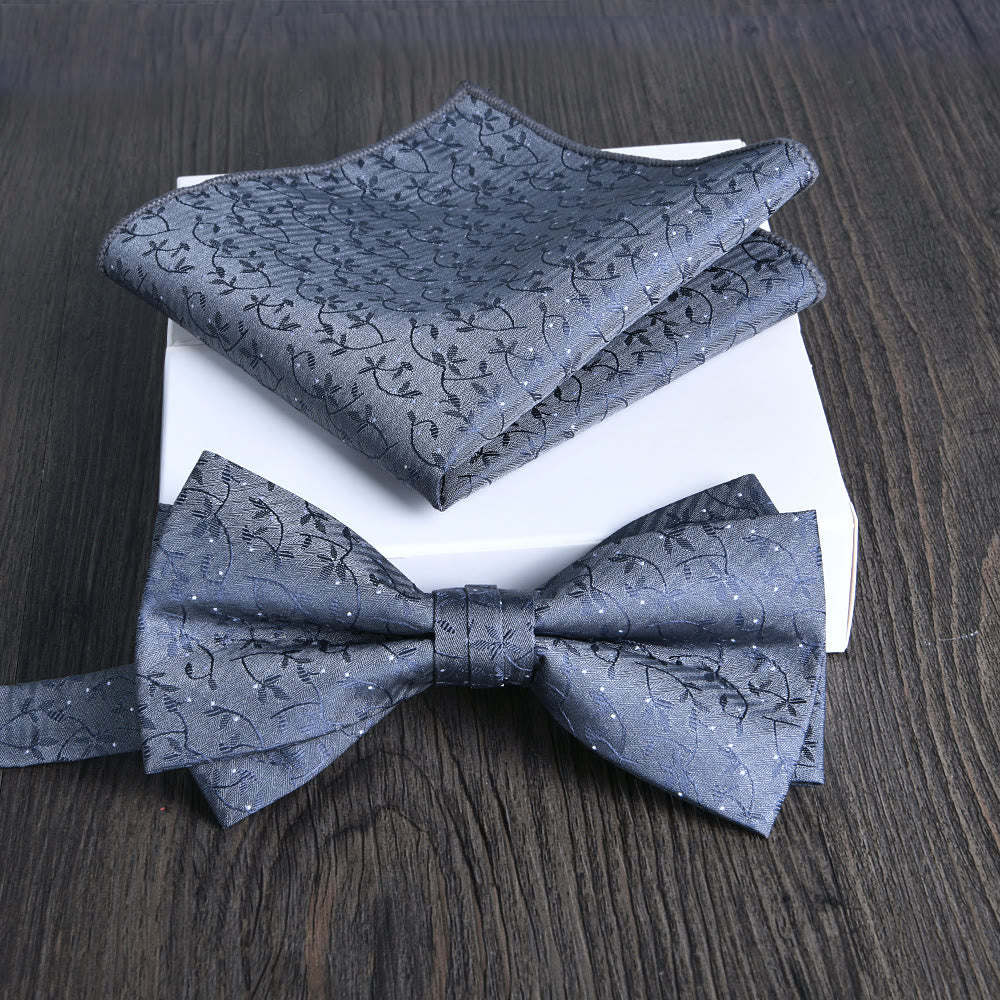 Ensemble de 2 pièces pour homme : nœud papillon et pochette en tissu brillant à motif floral - Style n° 8 - image 7