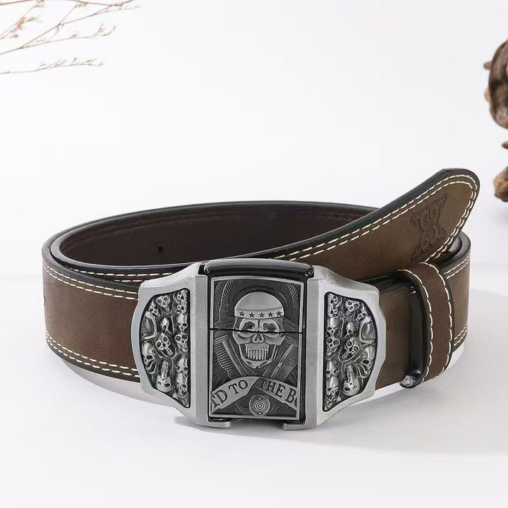 Ceinture en cuir pour homme avec tête de mort et briquet dissimulé - Crâne - 40 - image 0