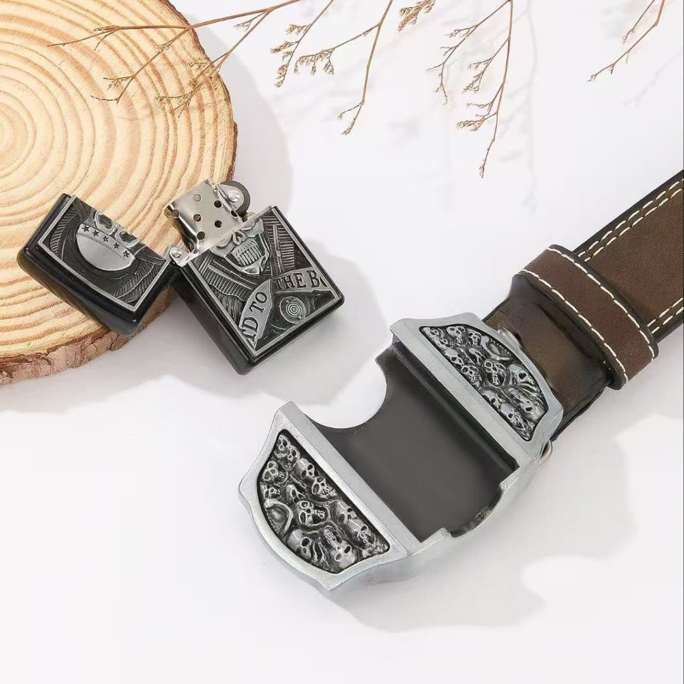 Ceinture en cuir pour homme avec tête de mort et briquet dissimulé - image 1