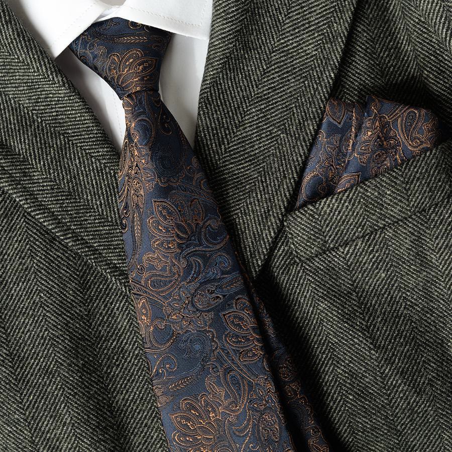 Ensemble de 5 cravates bleu foncé à motif cachemire pour homme - image 1