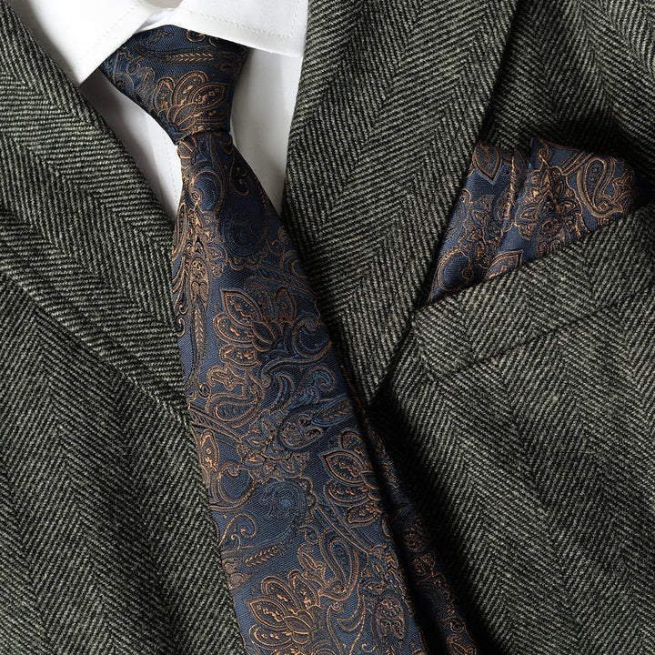 Ensemble de 5 cravates bleu foncé à motif cachemire pour homme - image 1