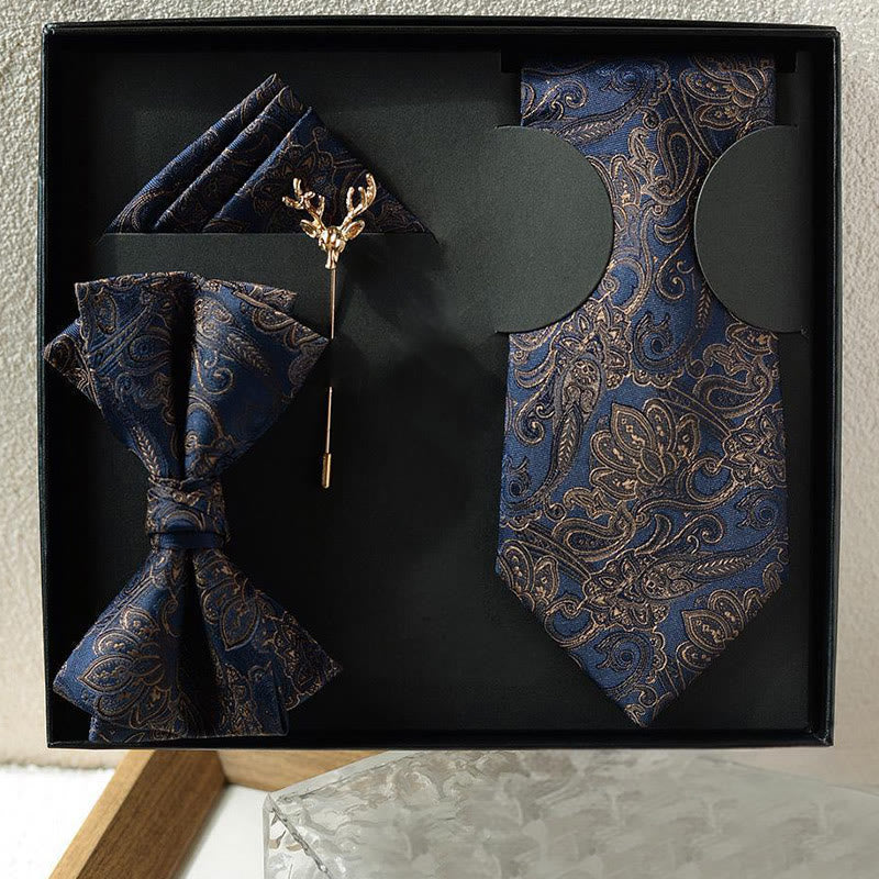 Ensemble de 5 cravates bleu foncé à motif cachemire pour homme - 5 pièces - image 0