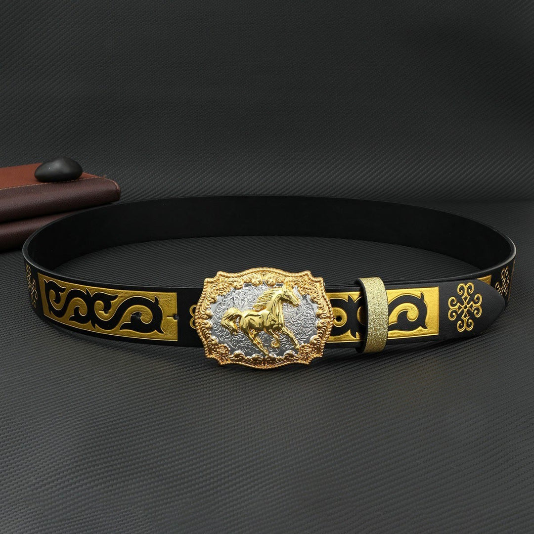 Ceinture pour homme avec boucle sculptée Golden Horse, noire et dorée en relief - image 2