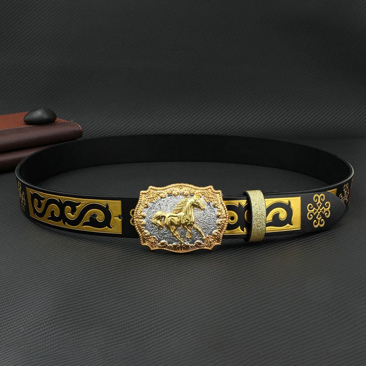 Ceinture pour homme avec boucle sculptée Golden Horse, noire et dorée en relief - image 2