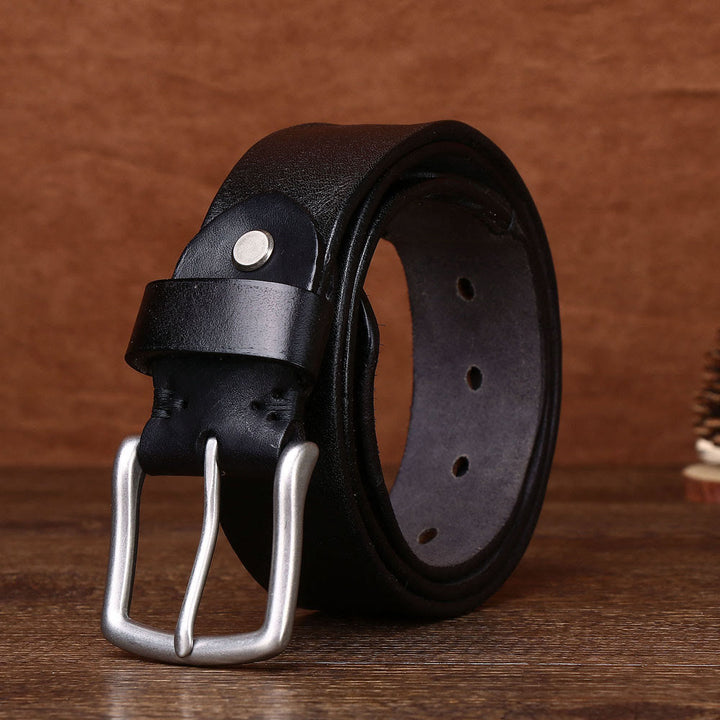 Ceinture en cuir pour homme avec boucle ardillon argentée rétro - Noir - 44 - image 4