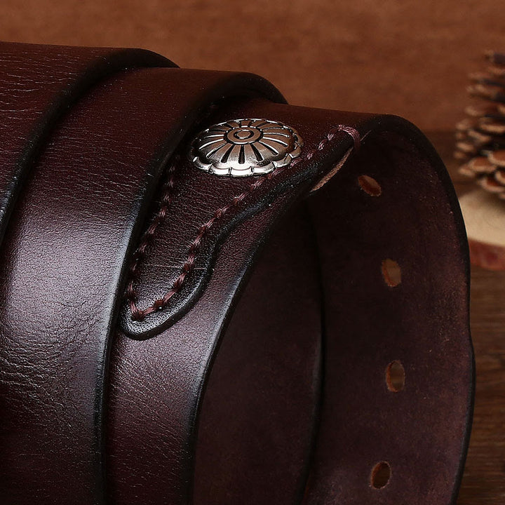 Ceinture en cuir pour homme avec boucle ardillon argentée rétro - image 2
