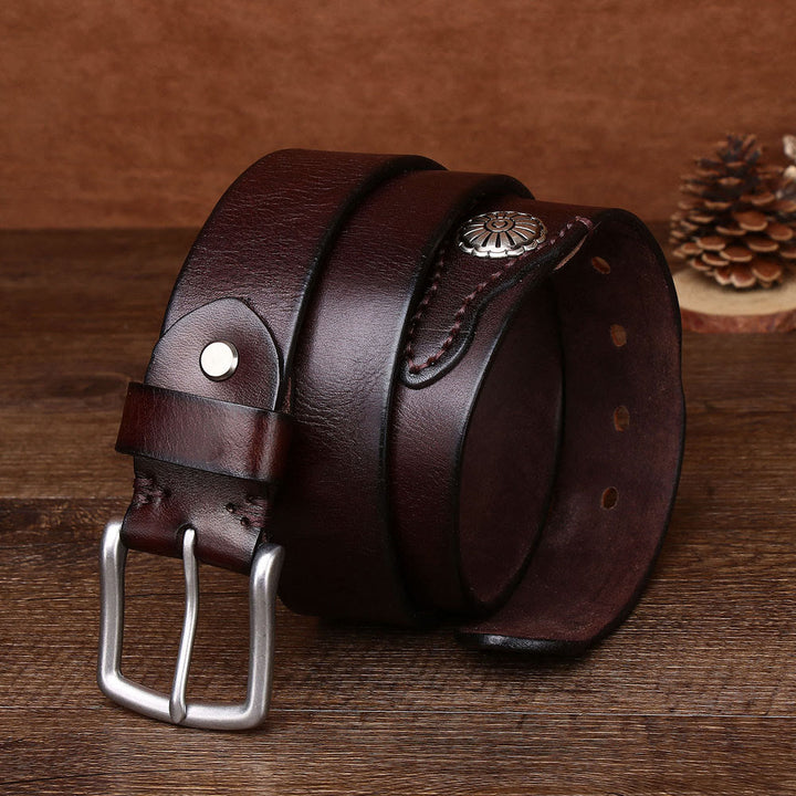 Ceinture en cuir pour homme avec boucle ardillon argentée rétro - image 0