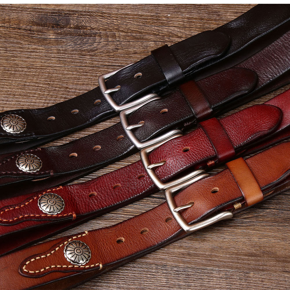 Ceinture en cuir pour homme avec boucle ardillon argentée rétro - image 3