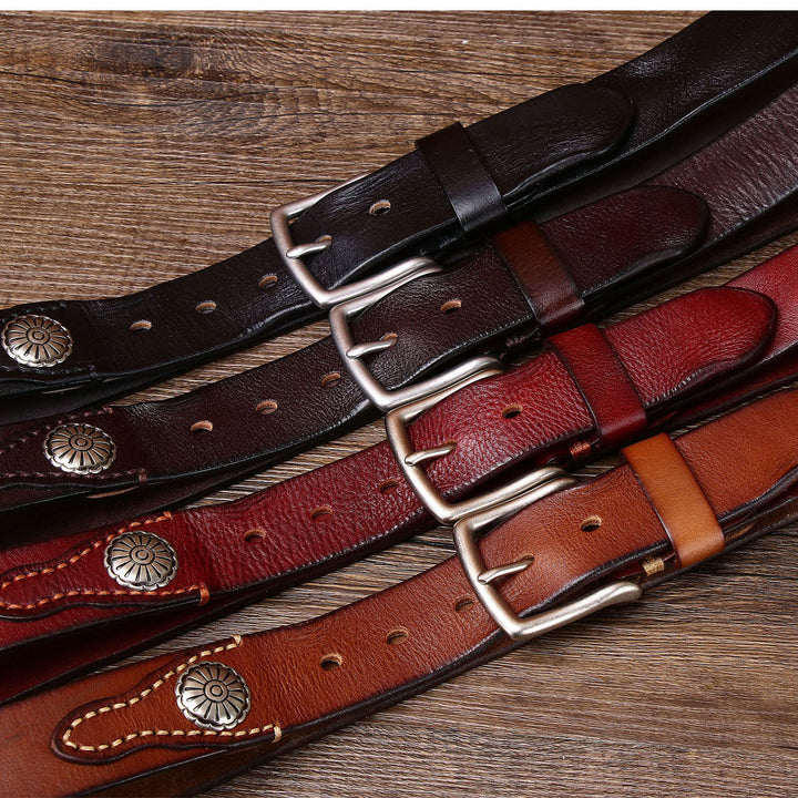 Ceinture en cuir pour homme avec boucle ardillon argentée rétro - image 3
