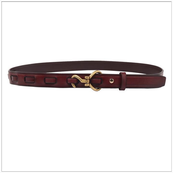 Ceinture en cuir pour femme, fine et élégante, avec boucle ardillon dorée - Caramel - 36 - image 7