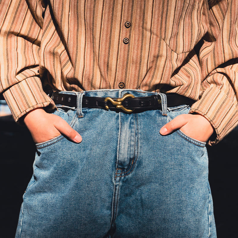 Ceinture en cuir pour femme, fine et élégante, avec boucle ardillon dorée - image 1