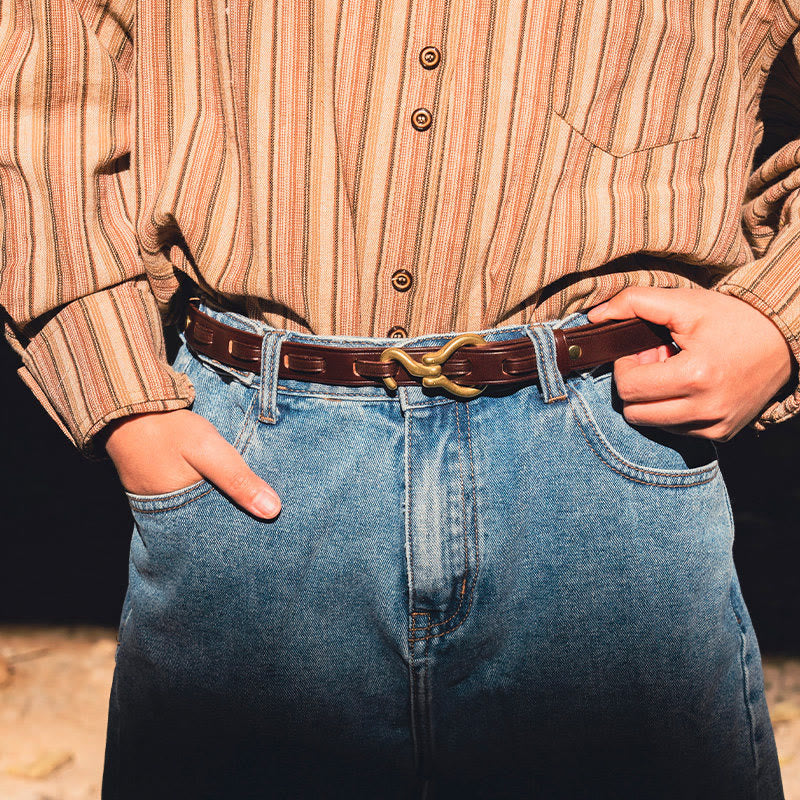 Ceinture en cuir pour femme, fine et élégante, avec boucle ardillon dorée - image 8