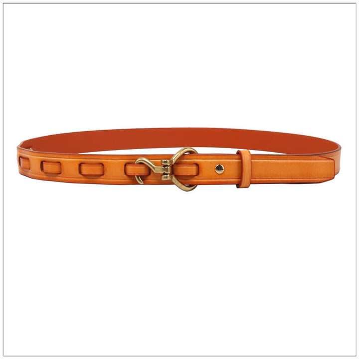 Ceinture en cuir pour femme, fine et élégante, avec boucle ardillon dorée - Brun - 36 - image 9