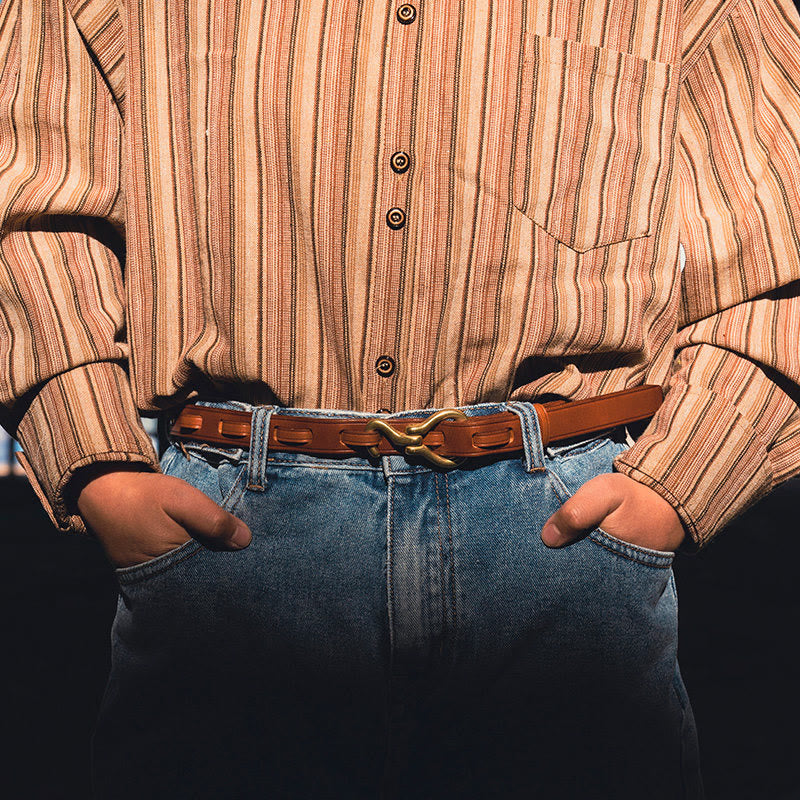 Ceinture en cuir pour femme, fine et élégante, avec boucle ardillon dorée - image 6
