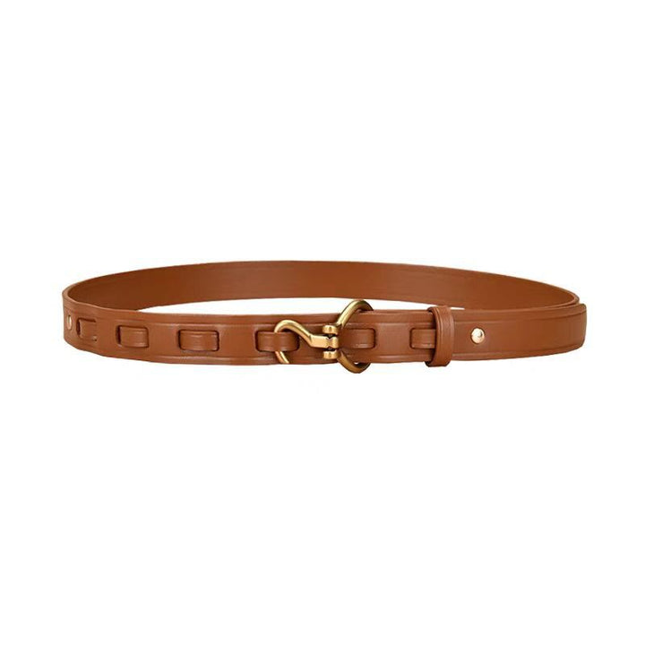 Ceinture en cuir pour femme, fine et élégante, avec boucle ardillon dorée - Café - 36 - image 5