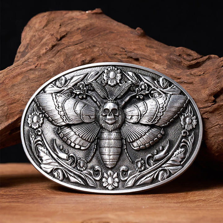 Ceinture en cuir Dark Elegance à boucle papillon de nuit et tête de mort - Argent - Sans ceinture - Ceinture non incluse - image 8