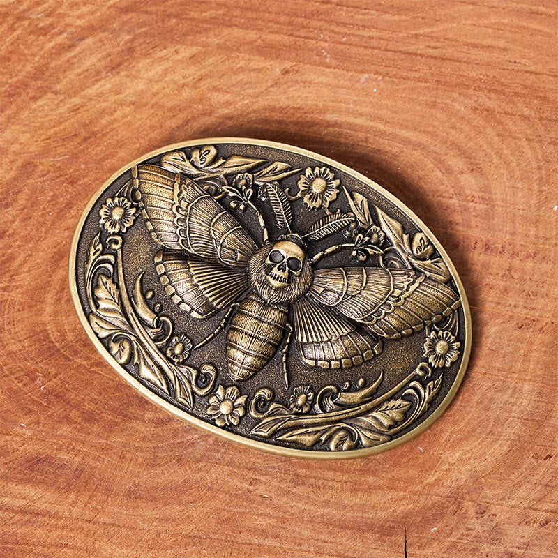 Ceinture en cuir Dark Elegance à boucle papillon de nuit et tête de mort - image 1