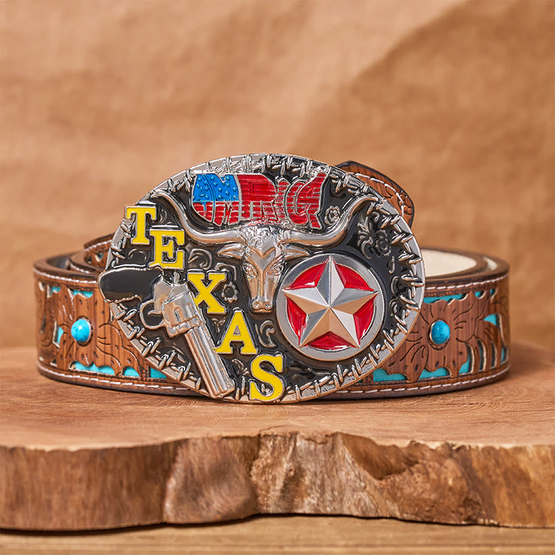 Ceinture en cuir style Texas Longhorn et étoile avec boucle à faire soi-même - Longhorn du Texas - Ceinture turquoise sculptée - 42 - image 3