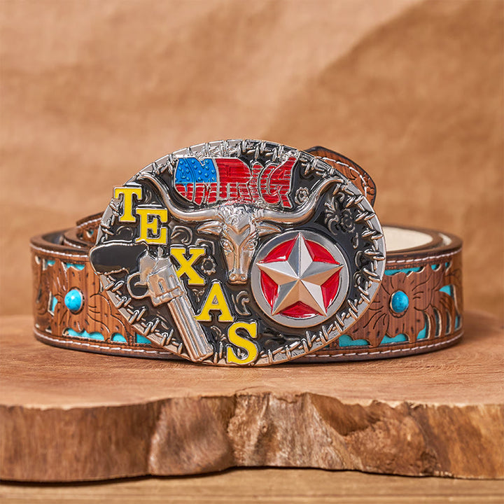 Ceinture en cuir style Texas Longhorn et étoile avec boucle à faire soi-même - Longhorn du Texas - Ceinture turquoise sculptée - 42 - image 3