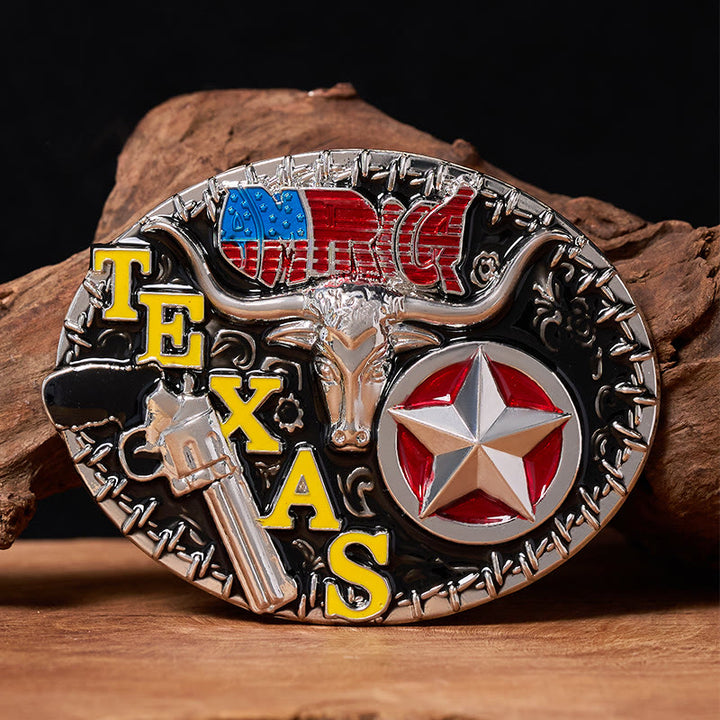 Ceinture en cuir style Texas Longhorn et étoile avec boucle à faire soi-même - Longhorn du Texas - Sans ceinture - Ceinture non incluse - image 0