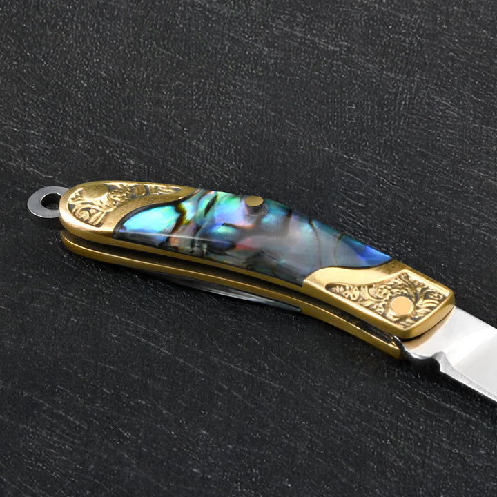 Porte-clés couteau pliant rétro avec pendentif tête de taureau et texture coquillage - image 5