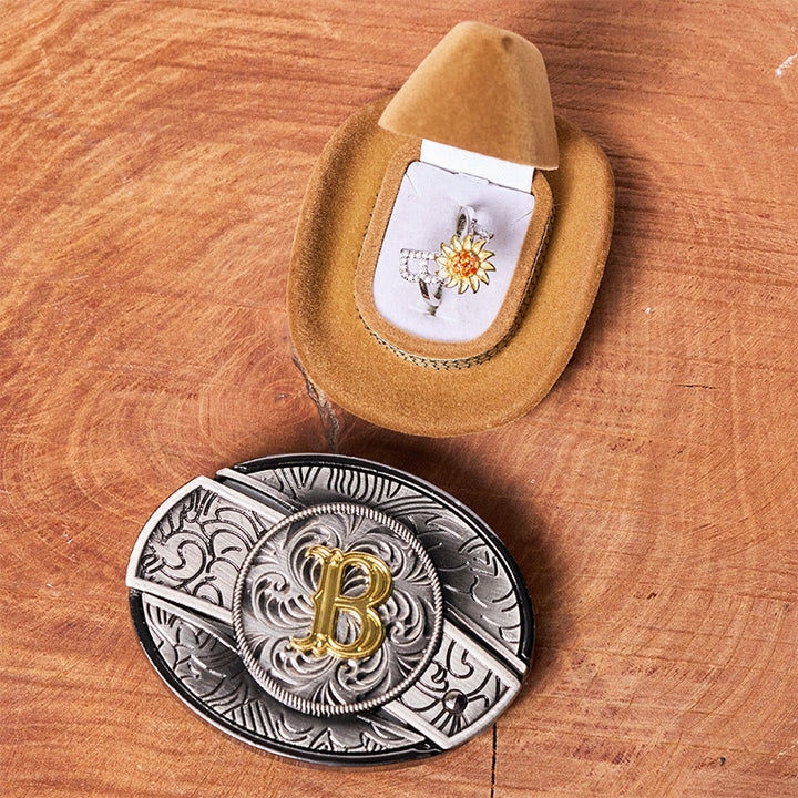 Ensemble de boucles de ceinture avec anneau tournesol rotatif, initiale et couteau caché à monter soi-même - image 2