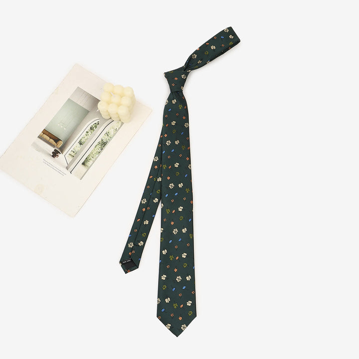 Cravate pour homme vert foncé à motif fantaisiste, nouée à la main - image 8