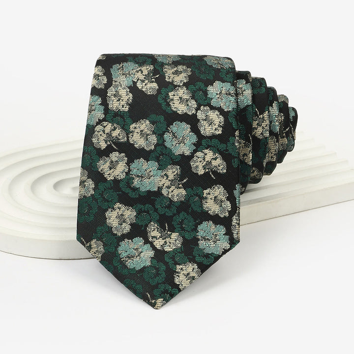 Cravate pour homme vert foncé à motif fantaisiste, nouée à la main - Style n° 1 - image 1