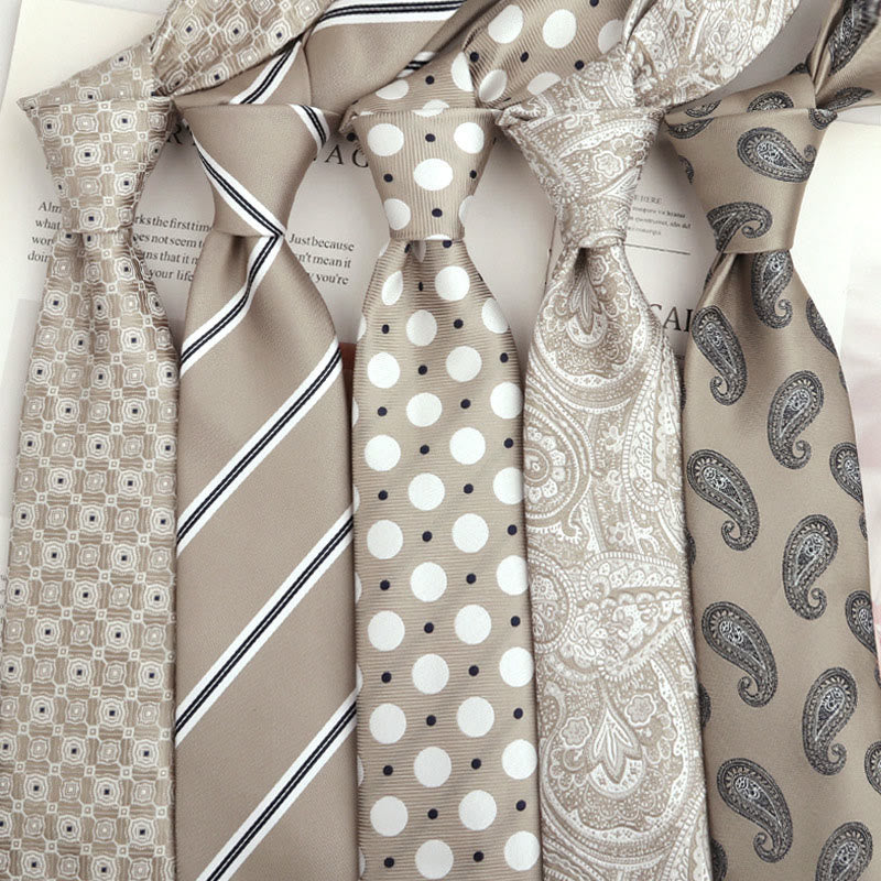 Cravates beiges polyvalentes pour hommes, à motifs variés - image 0